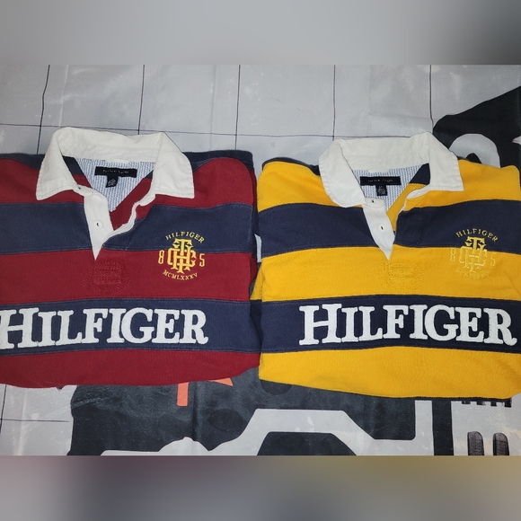 Two Premium Tommy Hilfiger Rugby Polo Stripe Large Longsleeve Y2K Shirts - Picture 8 of 8